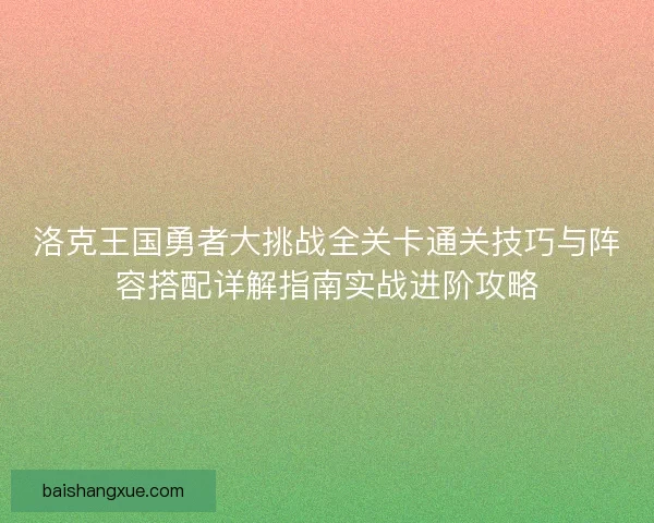 洛克王国勇者大挑战全关卡通关技巧与阵容搭配详解指南实战进阶攻略