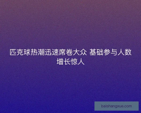 匹克球热潮迅速席卷大众 基础参与人数增长惊人