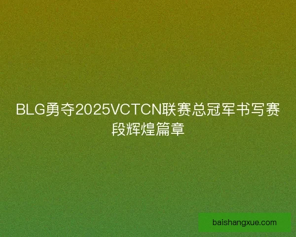 BLG勇夺2025VCTCN联赛总冠军书写赛段辉煌篇章