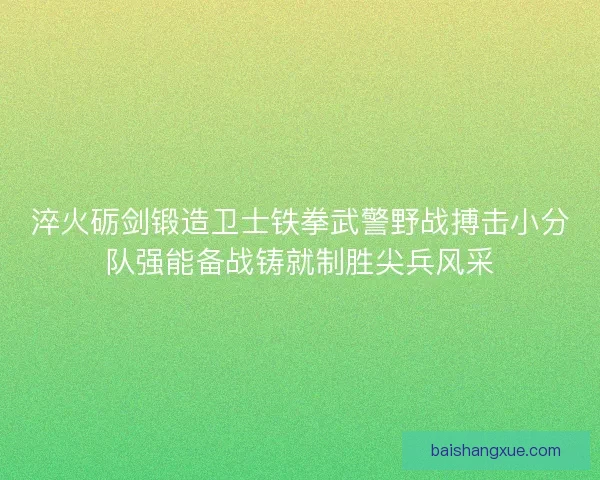 淬火砺剑锻造卫士铁拳武警野战搏击小分队强能备战铸就制胜尖兵风采